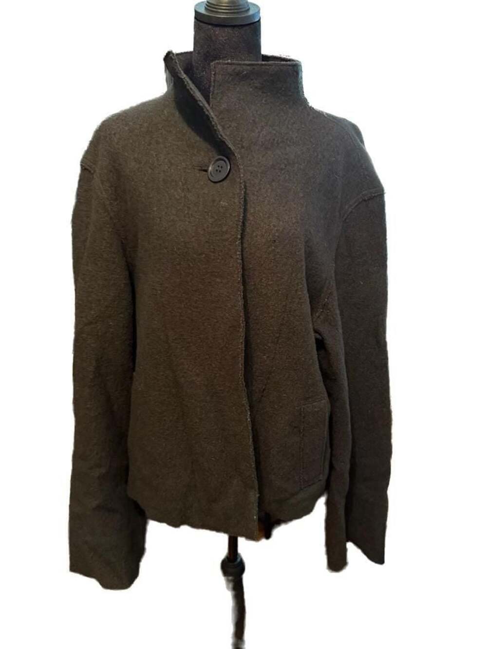 Hilary Radley Studio Sz L Modernist Brown ALine Lagenlook Chic Swing Wool Jacket